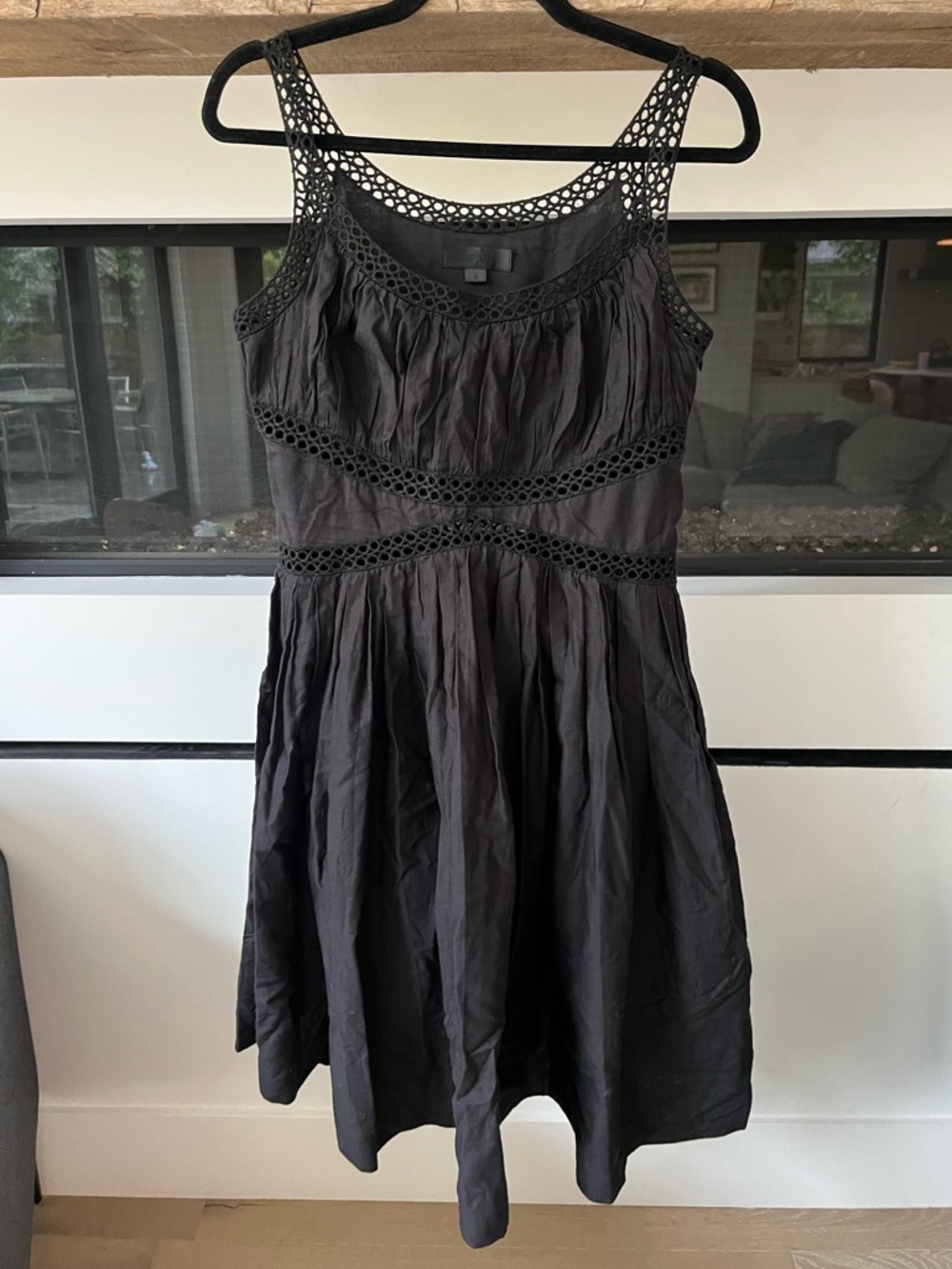 Jill Stuart Black Eyelet-Trim Fit and Flare Dress Sz 4